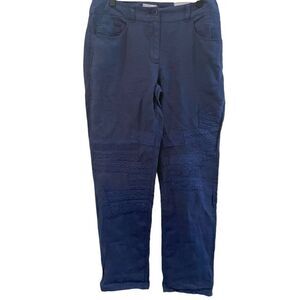 NWT Chico’s The Ultimate Fit Navy Blue Linen Embroidered Patchwork Boho Pants 00